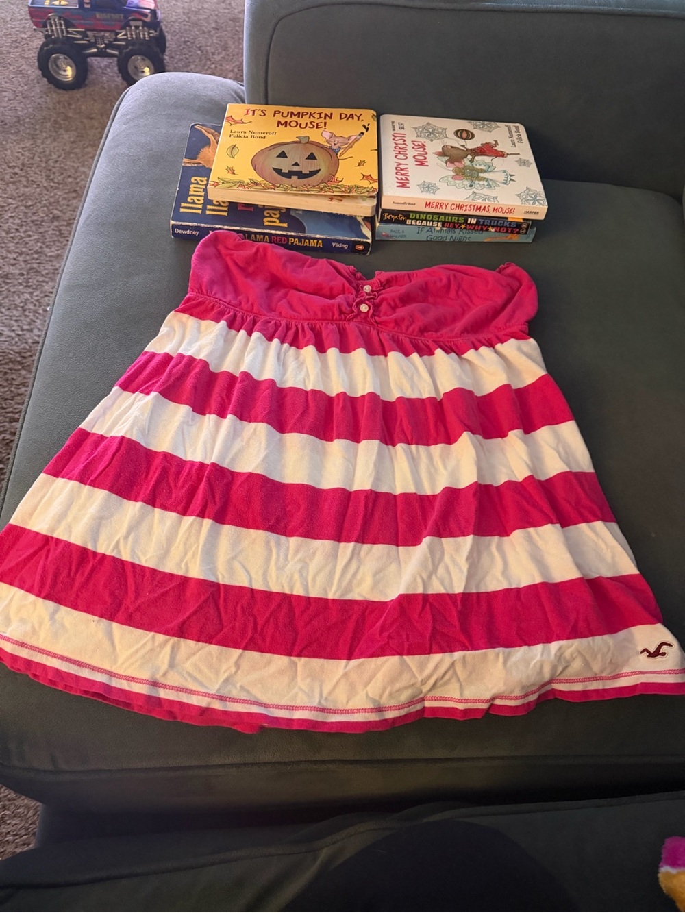 Y2K Hollister Girls' Pink & White Striped Skirt Dress